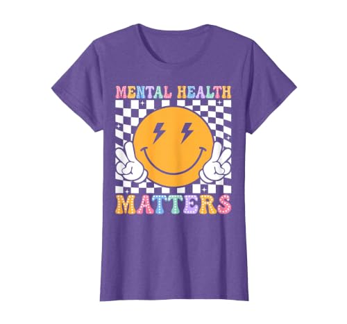 Retro Mental Health Matters Human Brain Illness Awareness T-Shirt, Women, Purple Heather, 3X-Large