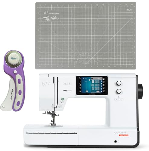 Bernette B77 Sewing and Quilting Machine | Touchscreen Control with Multiple Stitch Options | Includes 12×18 Cutting Mat and Purple Rotary Cutter