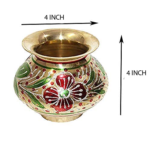 RSGM Brass Handpainted Meenakari Karwa Chauth Lota/Kalash for Pooja (4X4 Inch)