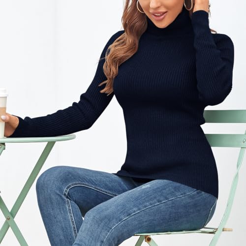 Image of Rocorose Women's Ribbed Turtleneck Sweater Long Sleeve Knitted Solid Pullover