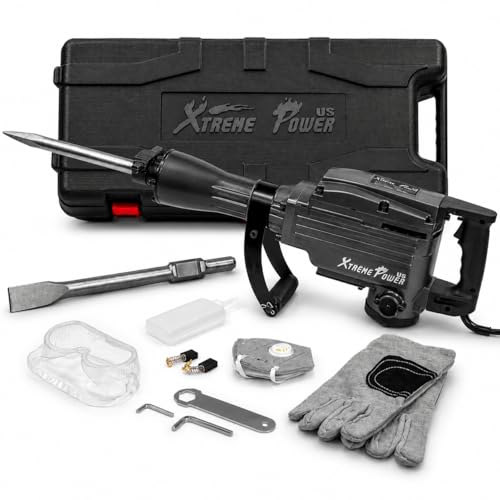 XtremepowerUS 2200W Demolition Electric Jack Hammer Floor Breaker Wood Metal Concrete Breaker High Impact include 2 Chisel Bits (Flat Chisel & Point Chisel) with Case