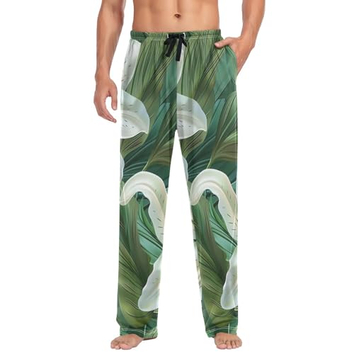 Men's Pajama Pants Beautiful Lilies Flowers Sleep Pajama Lounge Pant with Pockets, Elastic Waistband3