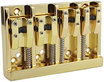 Guyker Guitar Bass Bridge - 4-String A-Style Bass Bridge .656" .687" .718" .750" .787".687" String Spacing Adjustment, Gold