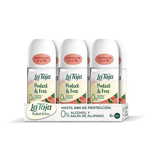 La Toja Protect & Free- Desodorante Roll-On Pomelo Y Frambuesa, Ingredientes Naturales y Fórmulas Veganas, Sin Alcohol ni Sales de Aluminio, 6 Unidades de 50Mililitros (300Mililitros)