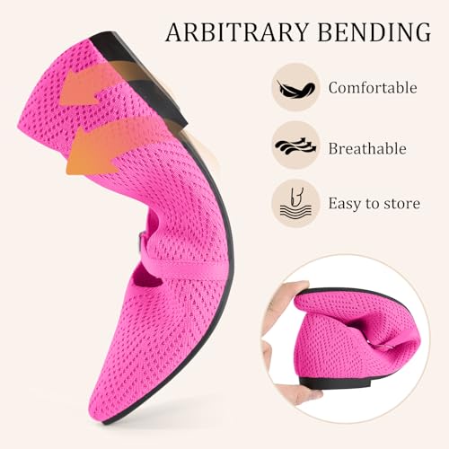 Image of Flats for Women Pointed Toe Knit Ballet Comfortable Dressy Washable Mary Jane Flat Shoes