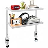 YTACREA Scaffale da Scrivania a 2 Ripiani con Morsetto, Mensola Portaoggetti da Scrivania con Pannello Forato in Acciaio al Carbonio, Organizer da Scrivania per Casa, Ufficio o Dormitorio, Bianco