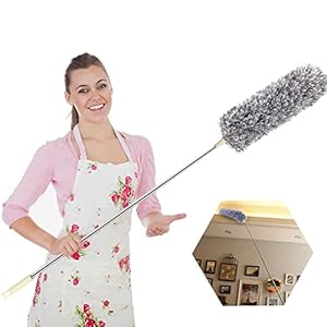 Extendable Feather Duster,Microfiber Duster with 100” Telescopic Stainless Steel Extension Pole and Soft Silicone Cap…