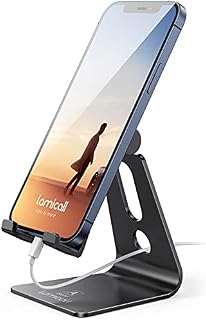 Lamicall Phone Stand, Adjustable Phone Dock - Universal Stand Holder, Compatible with iPhone 14 Pro Max Plus, 13 12 Pro Max Mini, 11 Pro Xs XR X 8 7 6s, SE, Samsung S10 S9, 3.5-8 inch Devices - Black