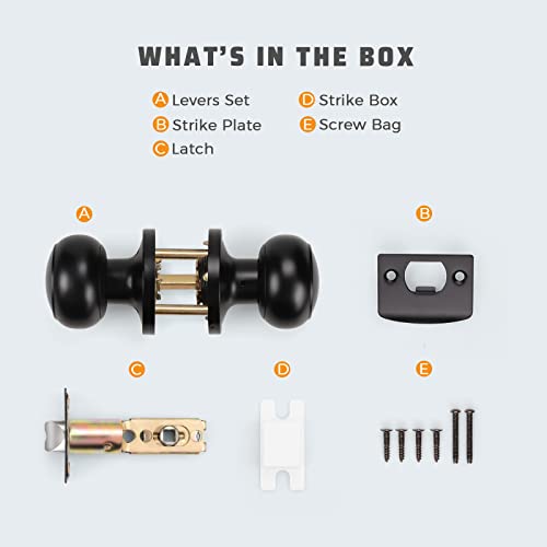 Knobwell 10 Pack Modern Door Knob Passage Door Knob, Black Closet Door Knobs, Non Locking Interior Door Knobs Round Ball Door Handle Lockset, Matte Black Keyless Doorknob For Hallway #TOP6