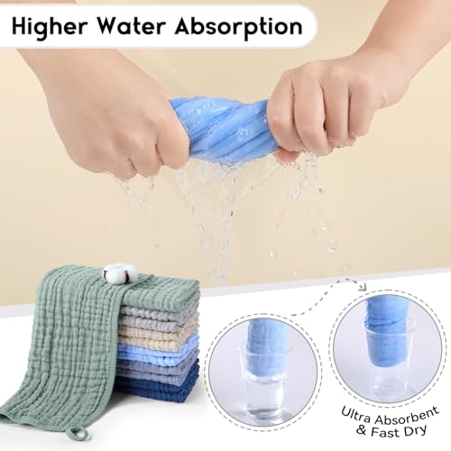 Image of Unnivoll Muslin Burp Cloths for Baby 100% Cotton Burping Cloths for Boys Girls Large 20''X10'' Extra Soft and Absorbent 12 Pack - Multicolor