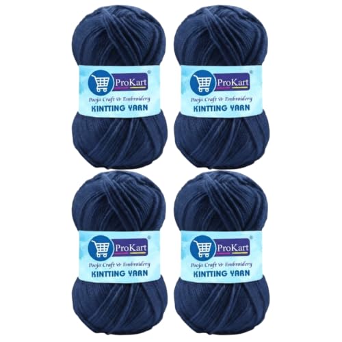 Image of ProKart - Premium 4 Ply Wool Knitting Yarn, Soft Fine Weight for Knitting & Crochet, Sweaters, Scarves, Hats, Baby Wear & DIY Crafts, Navy Blue, 100g x 4 Balls