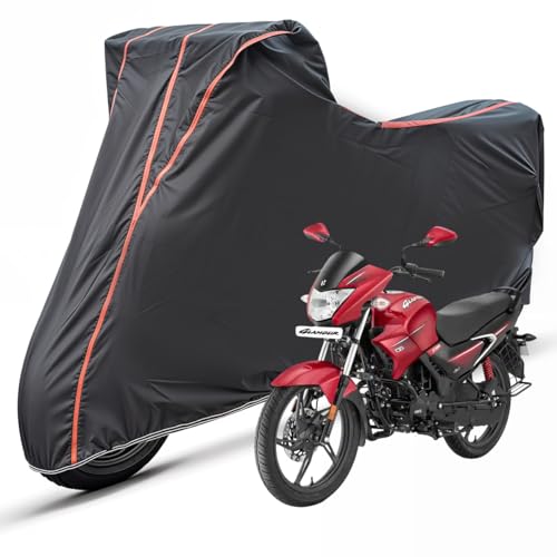 Image of Two Wheelers Bike Body Cover Compatible for Hero Glamour, UV Resistant, Dustproof, Triple Stitched, Elastic Bottom, Red Piping Motorcycle Cover (Black, Pack of 1)