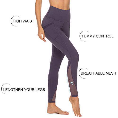 image for PERSIT Yoga Pants for Women with Pockets High Waisted Purple Mesh Work