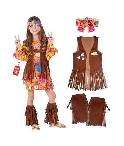 Morph Deguisement Hippie Fille, Deguisement Hippie Enfant, Tenue Annee 70 Enfant, Robe Année 70, Déguisement Halloween Fille, Costume Carnaval, S