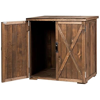 S AFSTAR Wooden Storage Shed, Compact Fir Wood Cabinet with Swing Doors and Elevated Feet, Easy Assembly…
