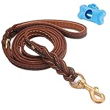 Bingooe Leather Dog Leash 6Ft, Training Leash for Large Dogs Heavy Duty Dog Leash with Comfortable Handles Strong Braided Leashes for Extra Large, Meidum and Small Breed Dogs (Brown, 5/8'', 6Ft)