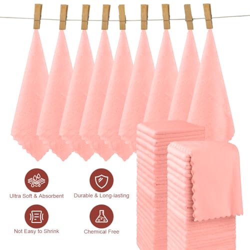 Image of Orighty Ultra Soft Washcloths 48 Pack, Premium Microfiber Towel Sets 12 x 12 inches, Absorbent and Quick Drying Coral Velvet Washcloth, Multi-Purpose Wash Cloths for Bathroom, Hotel, and Gym (Pink)