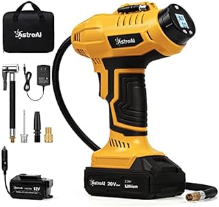 AstroAI Cordless Tire Inflator Air Compressor 20V Rechargeable Battery Powered 160PSI Portable Handheld Air Pump with 12V Car Power Adapter Digital Pressure Gauge for Cars Motorcycles ACJY21LIDCYE