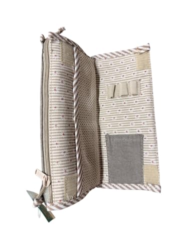 Image of Kids Striped Canvas Kids Pencil Case - 3 Compartment School Organiser with Zipper, Cartoon Character Design Stationery Pouch (Beige)