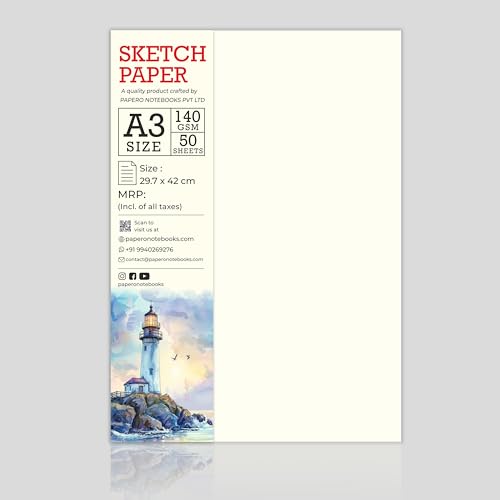 Image of PaperO A3 Sketch Loose Leaf Paper /Drawing Sheets | 140 GSM | 50 Sheets | Size (42 x 29.7 cm) | Ideal for Artists & Designers