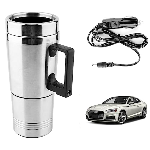 Image of Oshotto 12V Stainless Steel Car Heating Kettle /Mug, Travel Friendly electric Tea /Coffee maker Compatible with Audi A5 (300ml) - Silver