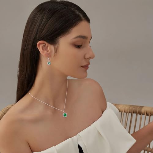 Birthstone Necklace for Women 925 Sterling Silver Princess Cut Halo Necklace Pendant Jewelry Gifts for Her3