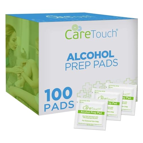 Care Touch 100-Pack Alcohol Wipes - Individually Wrapped Alcohol Prep Pads with 70% Isopropyl -...