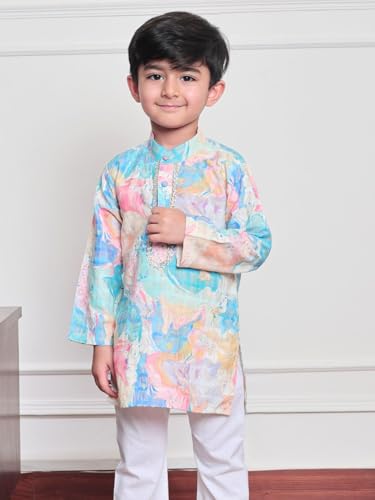 Image of POLKA TOTS Boys Cotton Ethnic Kurta Pajama Set with Attached Koti | Ethnic Motif Wear Kids Kurta Pyjama for Boys & Toddlers | Traditional Dress for Weddings & Festivals | Festive Jubba Set for Babies