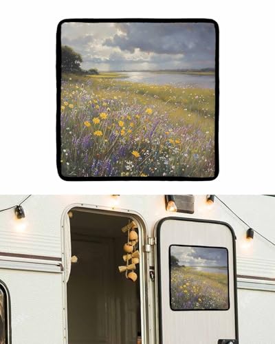 LEOKOTI RV Door Window Shade, Spring Floral Blackout RV Window Shades Foldable, Modern Oil Painting Summer Botanical Pastoral Privacy Insulation Car Covers 16