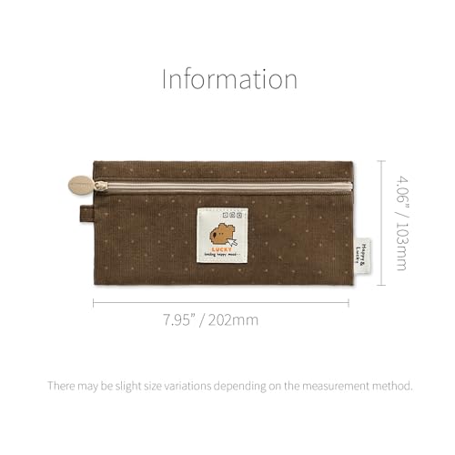 Image of Monolike Happy and Lucky Candy Dot pen case, Brown - Slim Corduroy Style Cotton Pen Pouch, Cute Aesthetic Pastel Stationery Organizer for Office