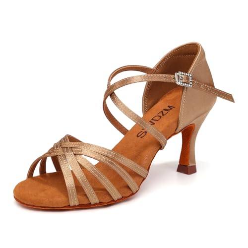 SWDZM Women's Satin Latin Dance Shoes Ballroom Salsa Waltz Performance Practice Dancing Shoes