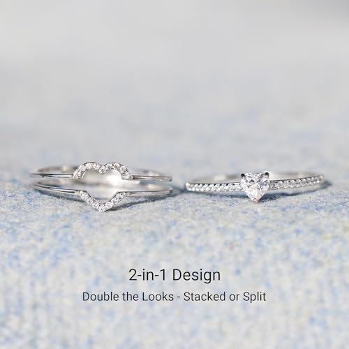 STORYJEWELLERY 925 Sterling Silver Rings for Women, Promise Rings for Her, Heart Purity Ring, Stacking Silver Pinky Ring for Women, Gifts for Her4