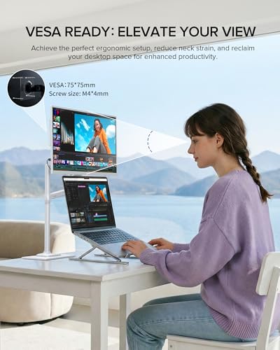Image of UPERFECT Portable Monitor 15.6 inch, 125% sRGB 1080P Laptop Monitor, Ultra-Slim White Display, USB-C & MINI HDMI, 350 Nits, VESA & Case, Travel Small Second Screen for Computer, Mini PC, Game Consoles