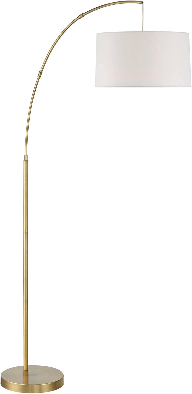 360 Lighting Cora Modern Industrial 72" Tall Arc Floor Lamp Standing with Smart Socket Brass Metal White Linen Drum Shade for Living Room Reading Family Bedroom Office House Home Decor