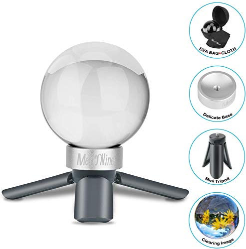 MerryNine K9 Crystal Photography Ball, K9 Lens Ball with Mini Tripod, Universal Camera Interface Round Metal Base and Pouch, for Photo Teaching Light Spectrum Physics Art Decor, (80mm)
