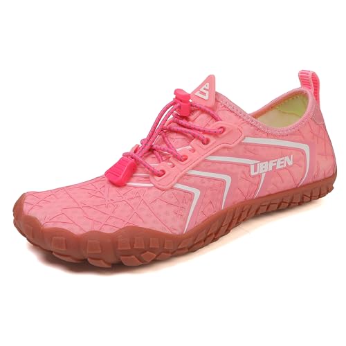 UBFEN Water Shoes Aqua Swim Shoes Mens Womens Beach Sports Quick Dry Barefoot for Boating Fishing Diving Surfing Pink Brown Color Size US 11 Women 9.5 Men