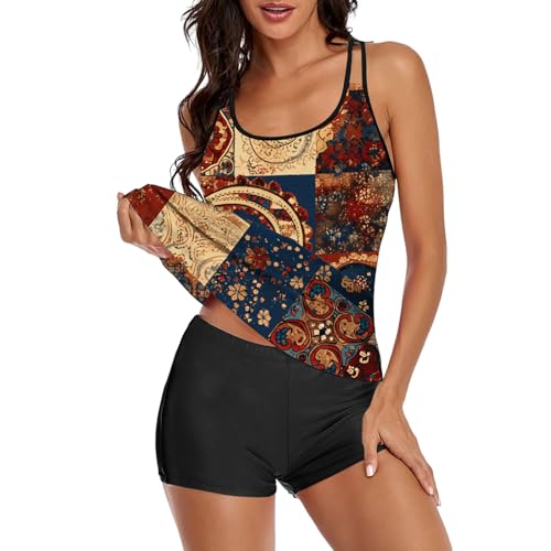 Image of Urchics 2026 Women Two Piece Tankini Swimsuit Tummy Control Plus Size Long Torso Top and High Waisted Boyshorts Bathing Suits