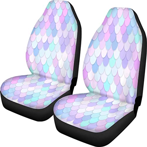 Pehede Vehicle Seat Cover Cute Mermaid Princess Scales Pattern Multicolor Backdrop With Rainbow Scales Stylish Front Seat Covers Protectors For Cars Suv Truck Van 2Pcs #TOP7
