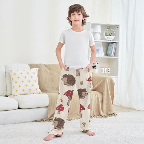 ZZXXB Hedgehog Mushroom Pattern Boys Long Pants Soft Trousers Elastic Waist Kids Lounge Bottoms with Pockets S-XL 6