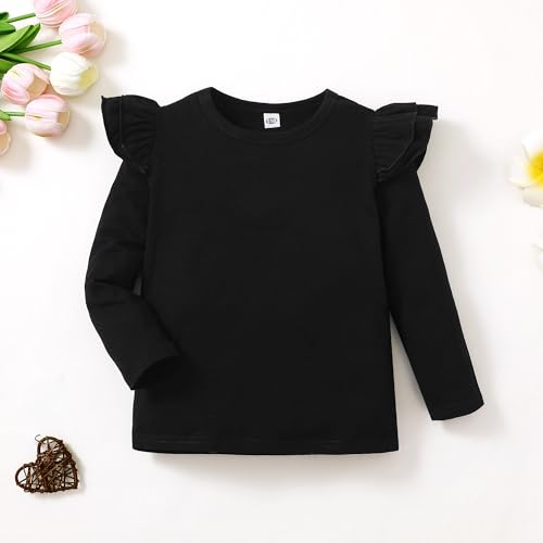 Image of LYSMuch Toddler Baby Girls T Shirt Ruffle Sleeveless Kids Cotton Tshirt Solid Color Blouse