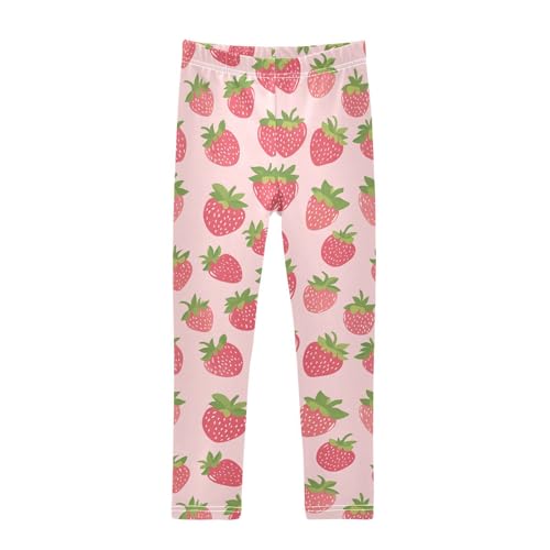 Wusikd Cute Strawberries Girls' Leggings Toddler Doodles Pink Kids Yoga Pants Dance Active Tights 4T