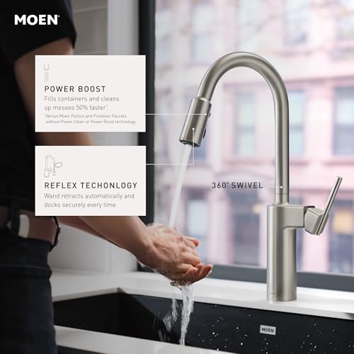 Moen Inara Stainless Pulldown Kitchen Faucet with Power Boost, Modern Kitchen Faucet, One-Handle High Arc, Easy Installation, Spot Resist Finish, 87463SRS - image 6