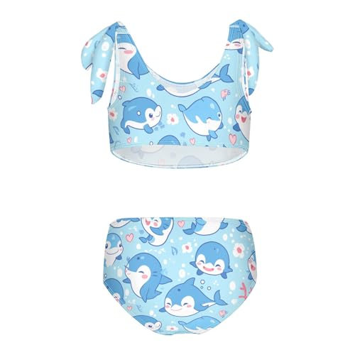 KLL Flock Dolphins Sea Marine Pattern Girls 2 Piece Bikini Set Scoop Neck Swimsuits Swimming Suits Adjustable Strap2