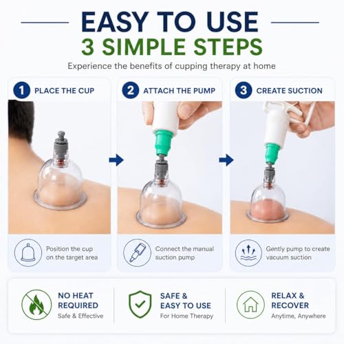 Image of Vacuum Cupping Therapy Set - 6 Pcs Cupping Kit for Pain Relief, Muscle Recovery, Body Massage & Blood Circulation - Portable Manual Therapy Cups with Magnetic Heads, Transparent Design