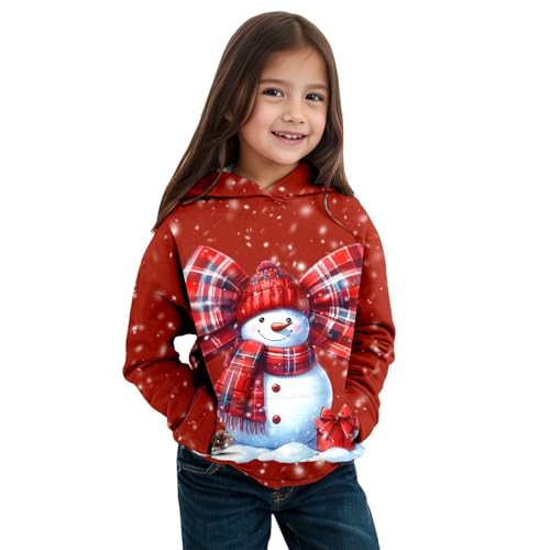 Generisch Niños Otoño Invierno Tema Navidad Muñeco de Nieve Manga Larga Sudadera con Capucha Abrigo Cálido y Cómodo Niños para Niños y Niñas Sudadera con Capucha Niños 146, rojo, 5-6 años