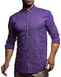 Leif Nelson Herren Leinenhemd Hemd Leinen Kurzarm T-Shirt Oversize Stehkragen Männer Freizeithemd Sommerhemd Regular Fit Basic Shirt Kurzarmshirt Freizeit Sweater LN3875 Purple Large