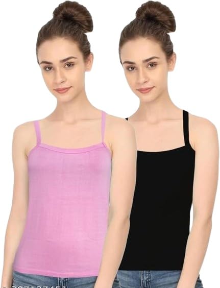 Women Girl's Cotton Blend Pack of 2 Solid Slip Camisoles SetComfortable, Breathable, Lightweight, Skin Friendly-picture-18