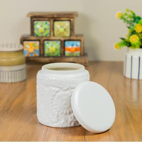 Image of Ceramics Storage Jar 1kg | Jars for Dining Table, Salt Containers, Sugar Storage | Elegant And Durable | Perfect for Kitchen Organization, Food Preservation (White)