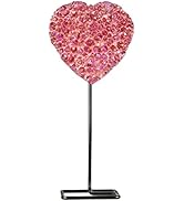 SUNYIK Heart Shaped Titanium Coated Rock Crystal Cluster on Metal Stand, Quartz Drusy Geode Speci...