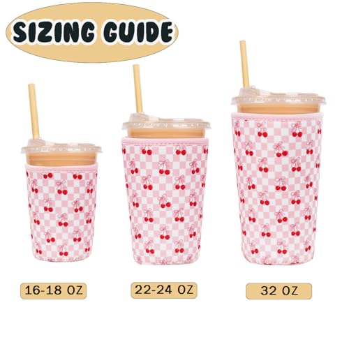 Image of Reusable Insulated Neoprene Iced Coffee Cup Sleeve, Durable Drink Sleeve for Cold Beverages, Beverage Holder for Iced Coffee (Sweet Cherry)